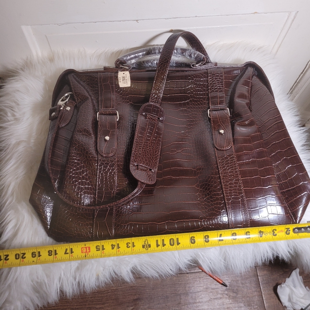 Vtg Brown Crocodile Embossed Bag/Weekender/Work NWTS - Picture 4 of 11